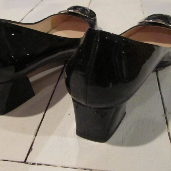 PRADA Patent Leather BLACK LOW BLOCK 1.5" HEEL METAL BUCKLE SIZE 10 - Picture 6 of 6